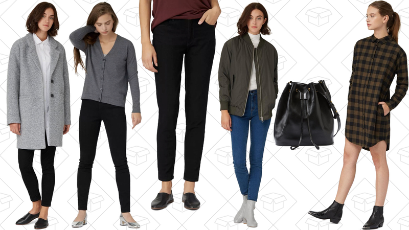 Cocoon Coat, $180 | Merino Cardigan, $65 | The Debbie High-Waisted Skinny Jean, $76 | Oversized Bomber Jacket, $116 | The Viola Bucket Bag, $220 | Flannel Buffalo Check Shirtdress, $60